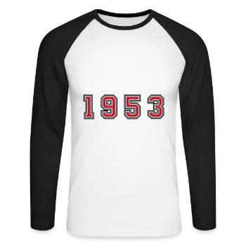 1953 year number - Unisex Long Sleeve Baseball T-Shirt - white/black - Front - Nik (191cm)