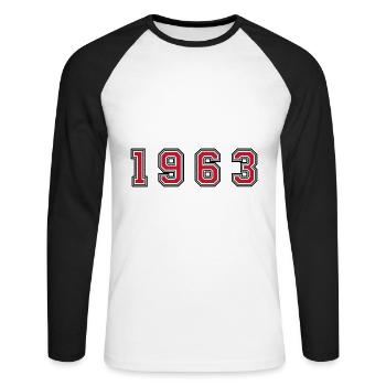 1963 year number - Unisex Long Sleeve Baseball T-Shirt - white/black - Front - Nik (191cm)