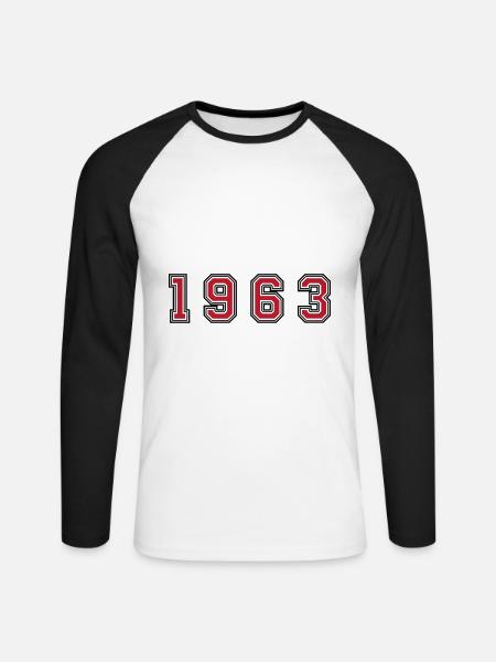 1963 year number - Unisex Long Sleeve Baseball T-Shirt - white/black