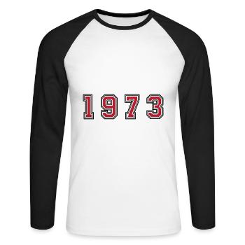 Numéro de l’année 1973 - T-shirt baseball manches longues Homme - blanc/noir - Devant - Nik (191cm)