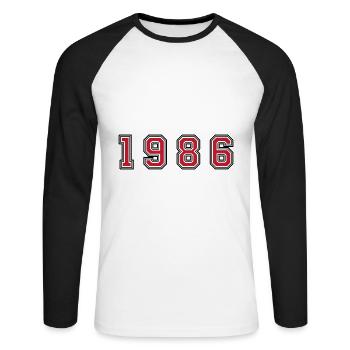 1986 year number - Unisex Long Sleeve Baseball T-Shirt - white/black - Front - Nik (191cm)