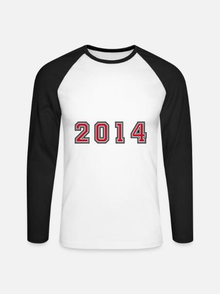 2014 year number - Unisex Long Sleeve Baseball T-Shirt - white/black