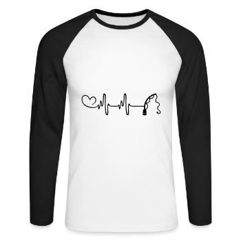 Battement de cœur de canne à pêche - T-shirt baseball manches longues Homme - blanc/noir - Devant - Nik (191cm)