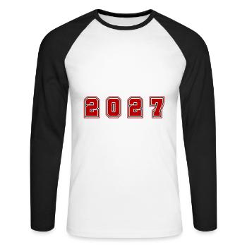Numéro de l’année 2027 - T-shirt baseball manches longues Homme - blanc/noir - Devant - Nik (191cm)