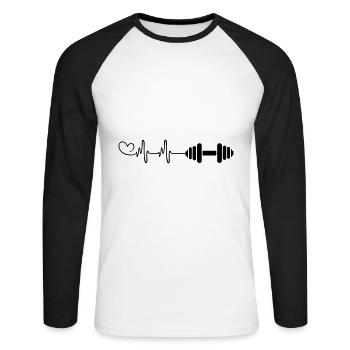 Hantel Herzschlag - Unisex Baseballshirt langarm - Weiß/Schwarz - Vorne - Nik (191cm)