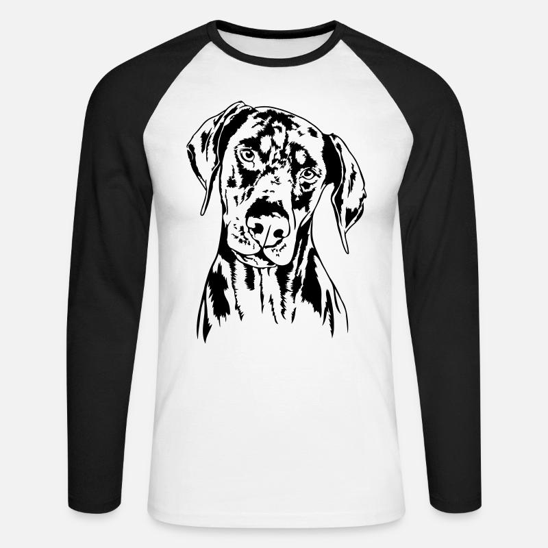 DOBERMANN Doberman Pinscher Hundeportrait Wilsigns - Unisex Baseballshirt langarm - Weiß/Schwarz