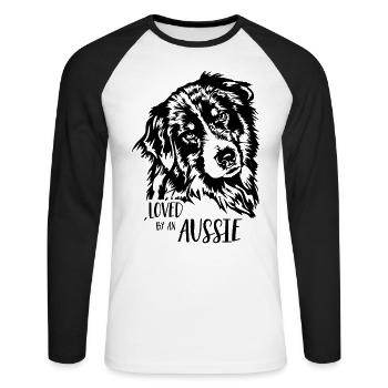 AUSTRALIAN SHEPHERD loved by an Aussie Wilsigns - Unisex Long Sleeve Baseball T-Shirt - white/black - Front - Nik (191cm)