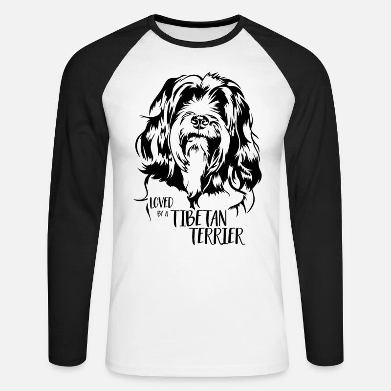 Loved by a Tibetan Terrier Spruch Hunde Wilsigns - Unisex Baseballshirt langarm - Weiß/Schwarz