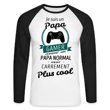 Je suis un papa Gamer cadeau - T-shirt baseball manches longues Homme - blanc/noir - Devant - Nik (191cm)