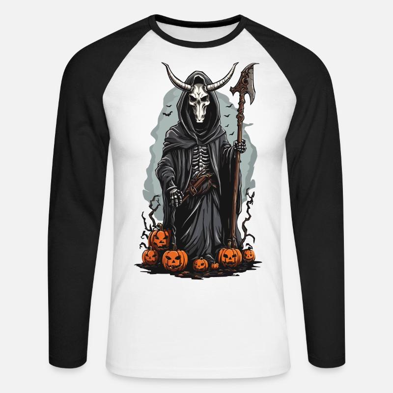 Sensenmann Halloween Dämonischer Druide Design - Unisex Baseballshirt langarm - Weiß/Schwarz