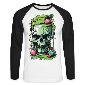 Giftiger Gothic Skull Becher Halloween Design - Unisex Baseballshirt langarm - Weiß/Schwarz - Vorne - Nik (191cm)