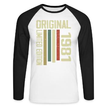 Retro 1981 Geschenk 43. Geburtstag Jahrgang 1981 - Unisex Baseballshirt langarm - Weiß/Schwarz - Vorne - Nik (191cm)