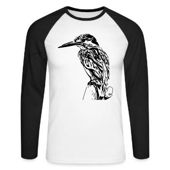 Eisvogel - Unisex Baseballshirt langarm - Weiß/Schwarz - Vorne - Nik (191cm)