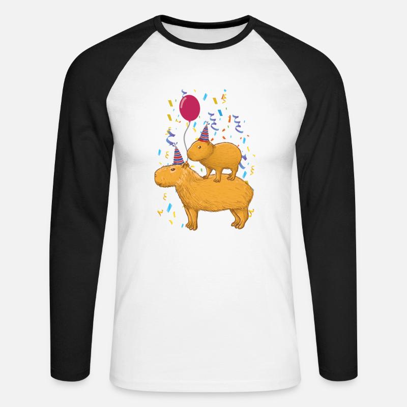 Compleanno di Capybara - Maglia da baseball a manica lunga da uomo - bianco/nero
