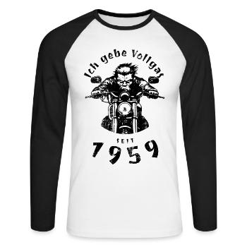 65e anniversaire Je tourne à plein régime depuis 1959 - T-shirt baseball manches longues Homme - blanc/noir - Devant - Nik (191cm)