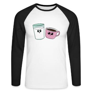 lait café bonjour boulanger heureux - T-shirt baseball manches longues Homme - blanc/noir - Devant - Nik (191cm)