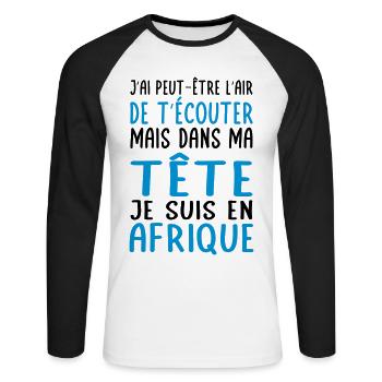 Dans ma tête je suis en Afrique - T-shirt baseball manches longues Homme - blanc/noir - Devant - Nik (191cm)