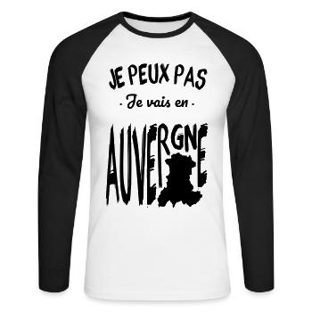 Je peux pas je vais en Auvergne - T-shirt baseball manches longues Homme - blanc/noir - Devant - Nik (191cm)