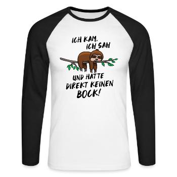 Ich hatte keinen Bock Faultier Fun Shirt - Unisex Baseballshirt langarm - Weiß/Schwarz - Vorne - Nik (191cm)