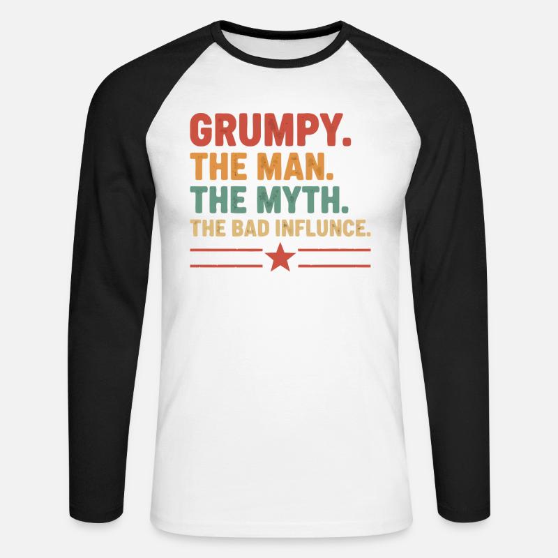Grumpy – Die Legende & der schlechte Einfluss - Unisex Baseballshirt langarm - Weiß/Schwarz