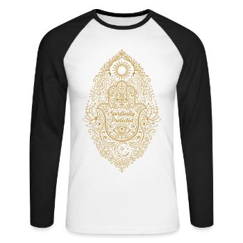 Spiritualité Fleur de Lotus Protégée Spirituellement - T-shirt baseball manches longues Homme - blanc/noir - Devant - Nik (191cm)