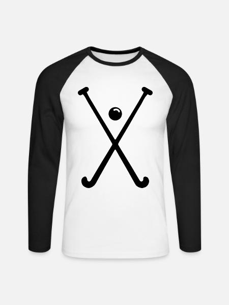 Feldhockey symbol Icon - Unisex Baseballshirt langarm - Weiß/Schwarz