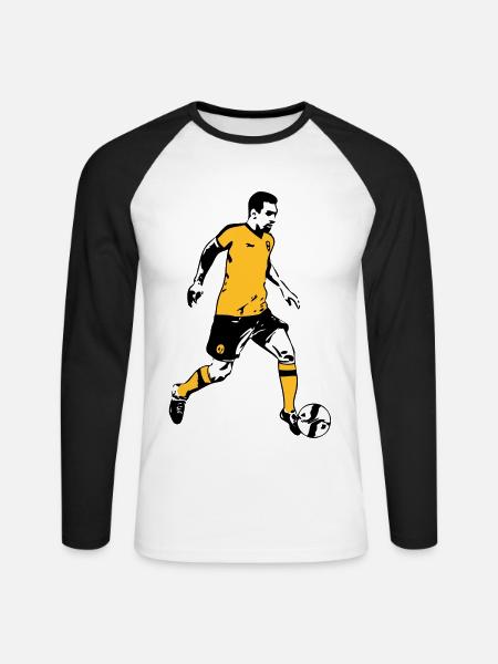 Fussball - Soocer - Unisex Baseballshirt langarm - Weiß/Schwarz