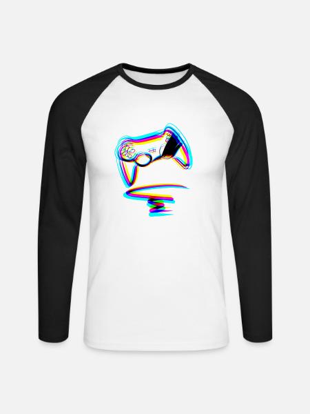 controller gamer zocken linien effekt - Unisex Baseballshirt langarm - Weiß/Schwarz