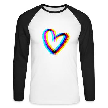 effet cœur 3D symbole amour - T-shirt baseball manches longues Homme - blanc/noir - Devant - Nik (191cm)