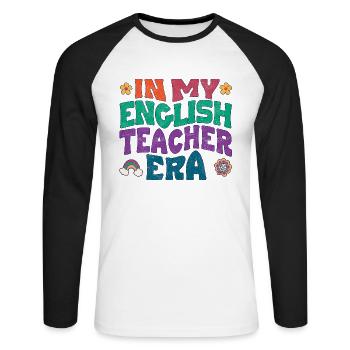 À l’époque de mon professeur d’anglais - T-shirt baseball manches longues Homme - blanc/noir - Devant - Nik (191cm)