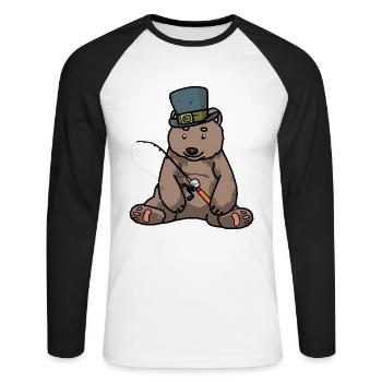 Brown Bear Grizzly Amgler canne à pêche - T-shirt baseball manches longues Homme - blanc/noir - Devant - Nik (191cm)
