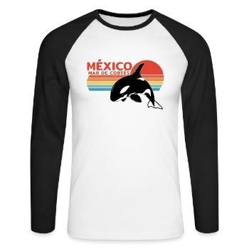 Orca Mar de Cortés Mexiko - Unisex Baseballshirt langarm - Weiß/Schwarz - Vorne - Nik (191cm)
