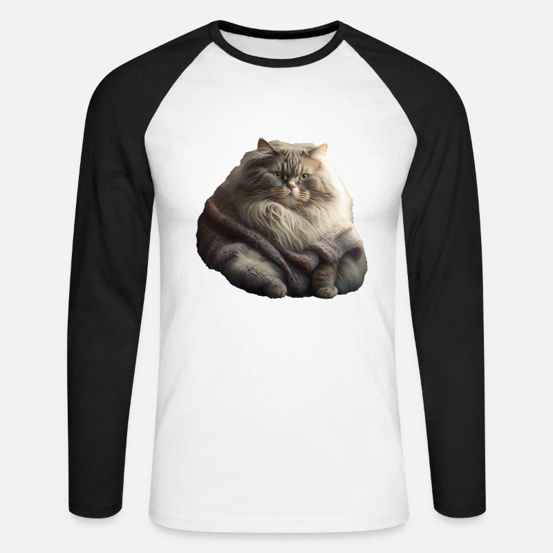 Süße Katze Strick Pullover - Unisex Baseballshirt langarm - Weiß/Schwarz