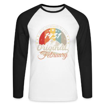 Anniversaire Cadeau Février 1931 Millésime 93 Ans - T-shirt baseball manches longues Homme - blanc/noir - Devant - Nik (191cm)