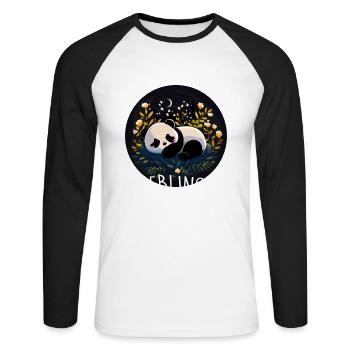Lieblings Schlafshirt Panda Pandabär Nachtshirt - Unisex Baseballshirt langarm - Weiß/Schwarz - Vorne - Nik (191cm)
