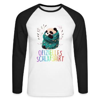 Offizielles Schlafshirt Panda Pandabär Nachtshirt - Unisex Baseballshirt langarm - Weiß/Schwarz - Vorne - Nik (191cm)