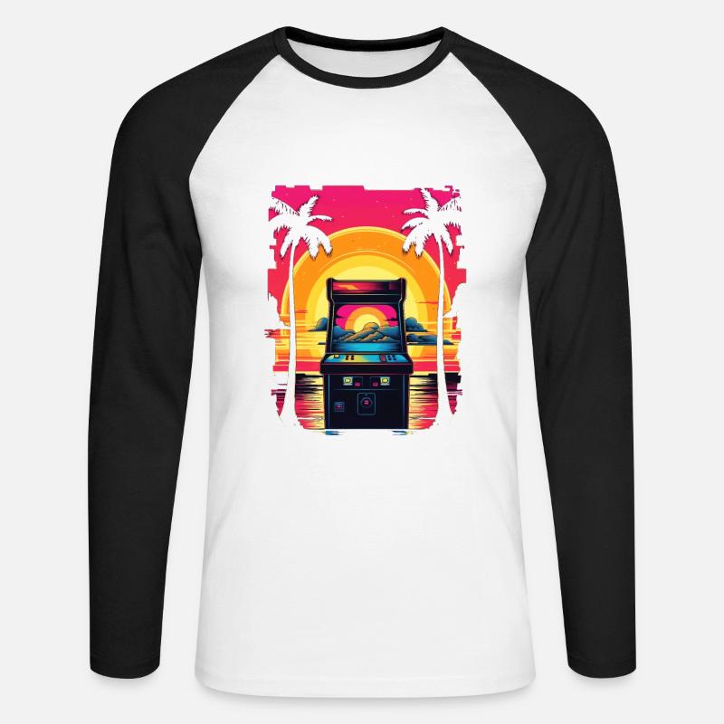 Pixel-Arcade-Controller Konsolenspieler-Abenteuer - Unisex Baseballshirt langarm - Weiß/Schwarz