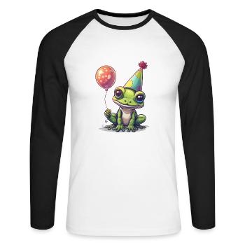 Frosch Happy Birthday Hoppy Birthday Cute Frog - Unisex Baseballshirt langarm - Weiß/Schwarz - Vorne - Nik (191cm)