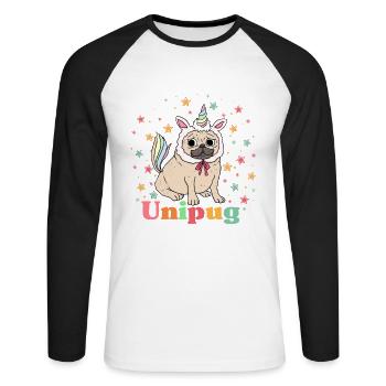 unipug graphic - Unisex Long Sleeve Baseball T-Shirt - white/black - Front - Nik (191cm)