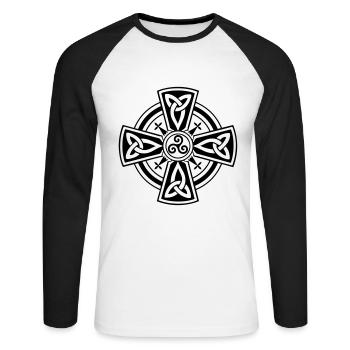 Croix Bretonne - T-shirt baseball manches longues Homme - blanc/noir - Devant - Nik (191cm)