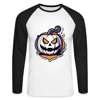 Kürbis Halloween Zeichnung - Unisex Baseballshirt langarm - Weiß/Schwarz - Vorne - Nik (191cm)