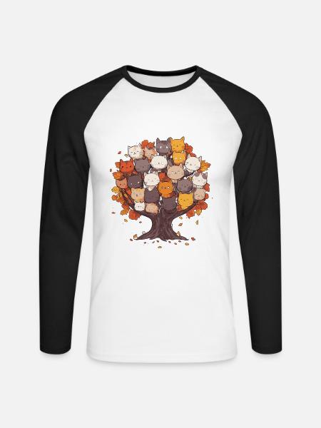 Baum aus Katzen Cartoon Stil - Unisex Baseballshirt langarm - Weiß/Schwarz