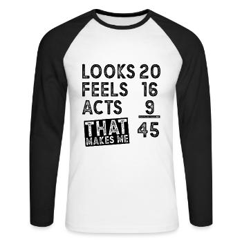 45 Geburtstag Spruch 45 Jahre Geschenk - Unisex Baseballshirt langarm - Weiß/Schwarz - Vorne - Nik (191cm)