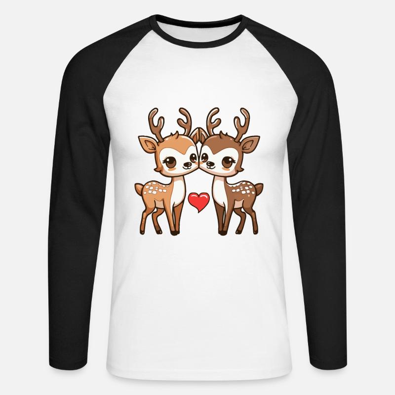 Hirsch Comic Paar Liebe - Unisex Baseballshirt langarm - Weiß/Schwarz