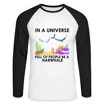 Narwhale Einhornwal Wal Wale Meer Ozean Biologie - Unisex Baseballshirt langarm - Weiß/Schwarz - Vorne - Nik (191cm)