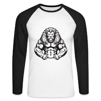 Lion Muscles Workout Gym - Unisex Long Sleeve Baseball T-Shirt - white/black - Front - Nik (191cm)