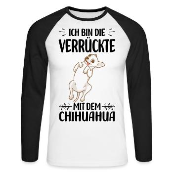 Chihuahua - Unisex Baseballshirt langarm - Weiß/Schwarz - Vorne - Nik (191cm)
