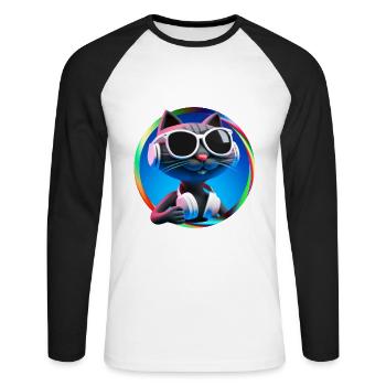 Katze Brille Turntable DJ Disco Club Kopfhörer - Unisex Baseballshirt langarm - Weiß/Schwarz - Vorne - Nik (191cm)