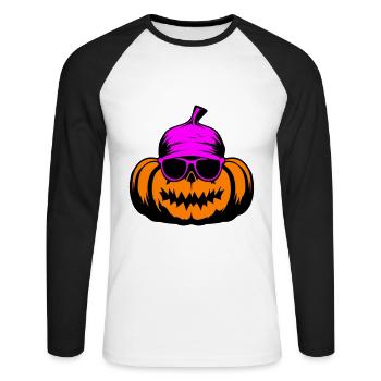Citrouille Halloween Cool - T-shirt baseball manches longues Homme - blanc/noir - Devant - Nik (191cm)