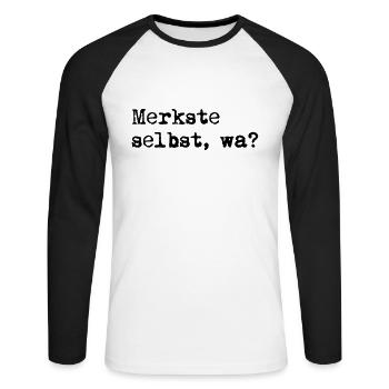 Merkste selbst wa Berlin Berliner Schnauze Slang - Unisex Baseballshirt langarm - Weiß/Schwarz - Vorne - Nik (191cm)